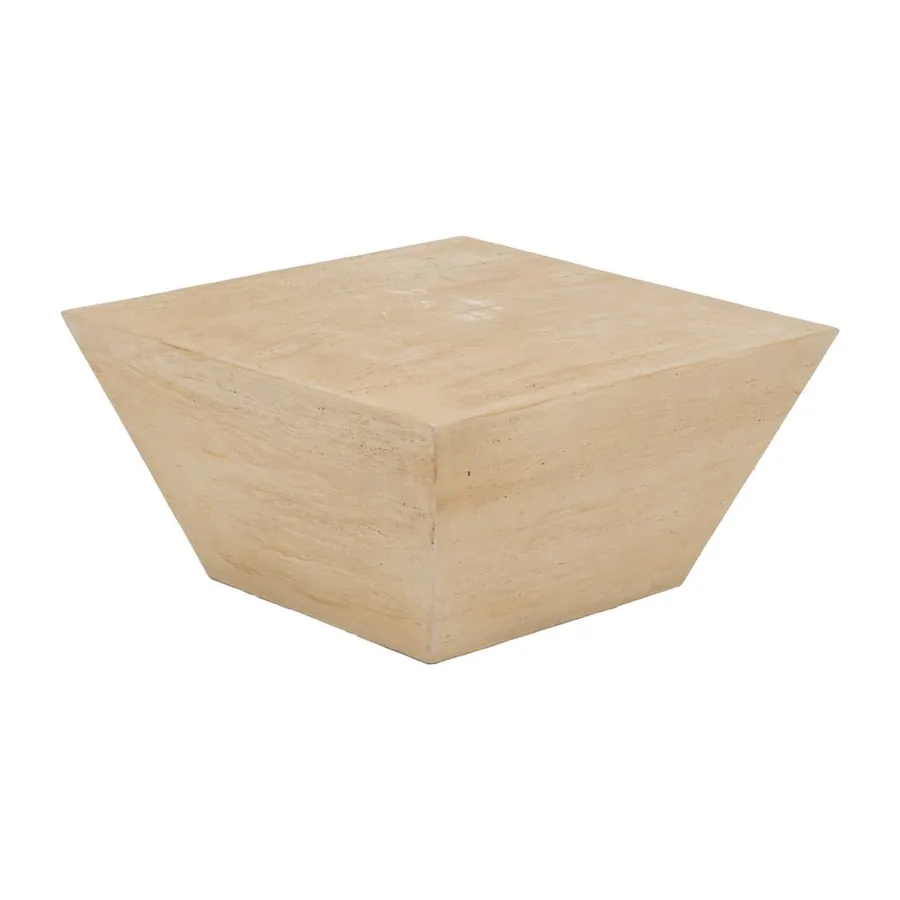 Table basse Ixia vue de trois quarts, plateau de 80 cm de côté et pied qui s'affine vers le sol