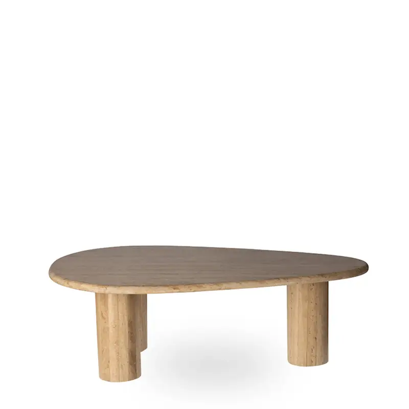 Table basse Biella en travertin beige, plateau en forme de galet