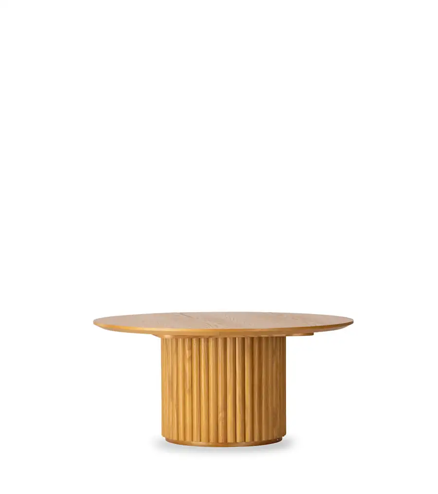 Table basse ronde Ham en chêne sur pied central cannelé