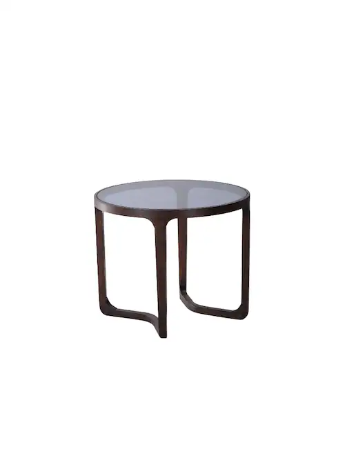 Petite table basse ronde Arco frêne et verre fumé, 55 cm – Athezza