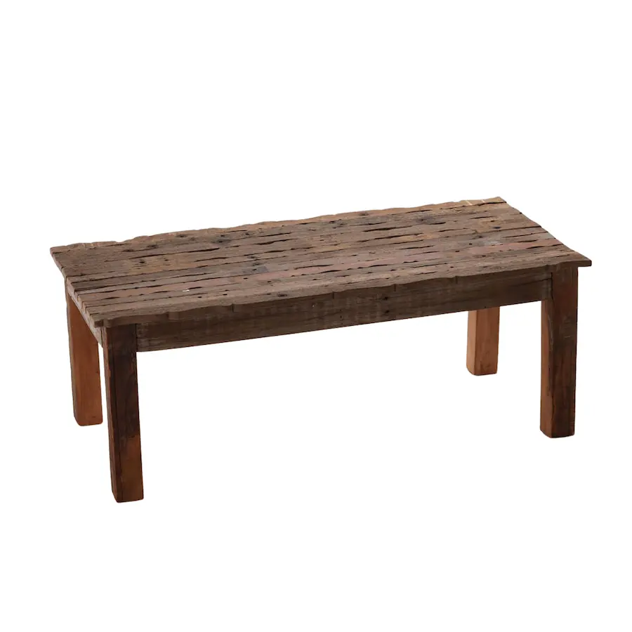 Table basse Béa en bois recyclé brut vue de trois quarts