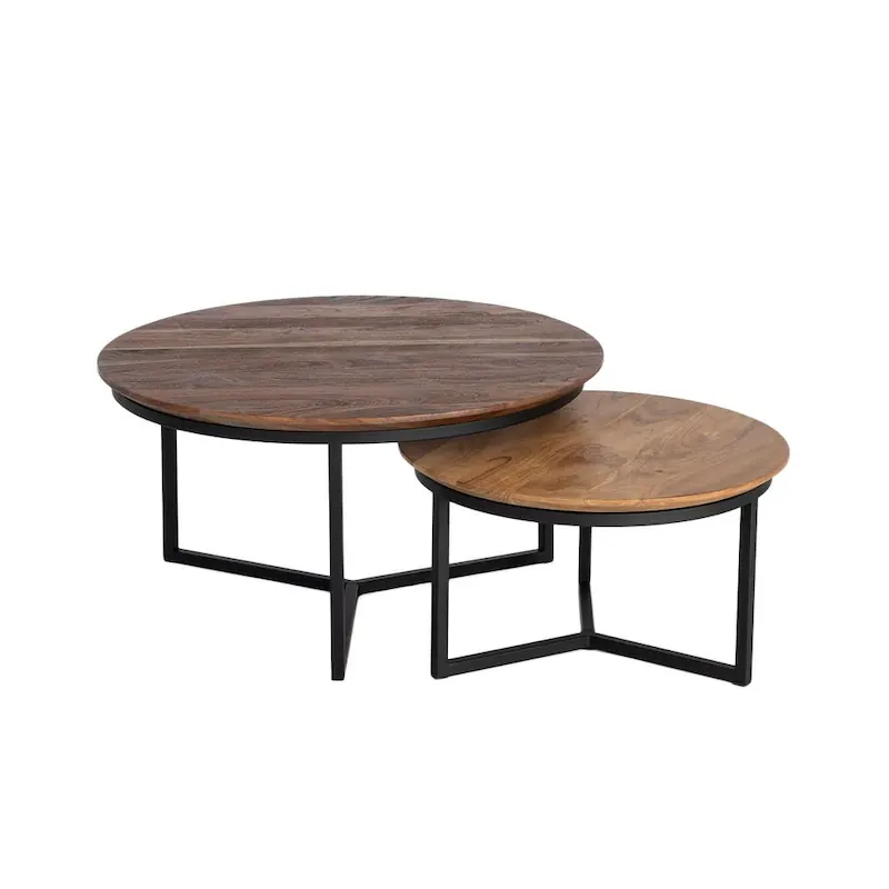 Les deux tables Ixia sur fond blanc, grande table brune et petite table miel