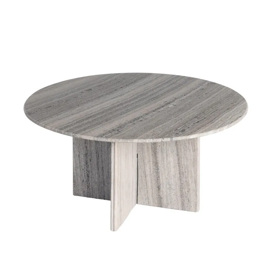 Table basse ronde en pierre naturelle à pied croisé Ixia 100 cm Taupe