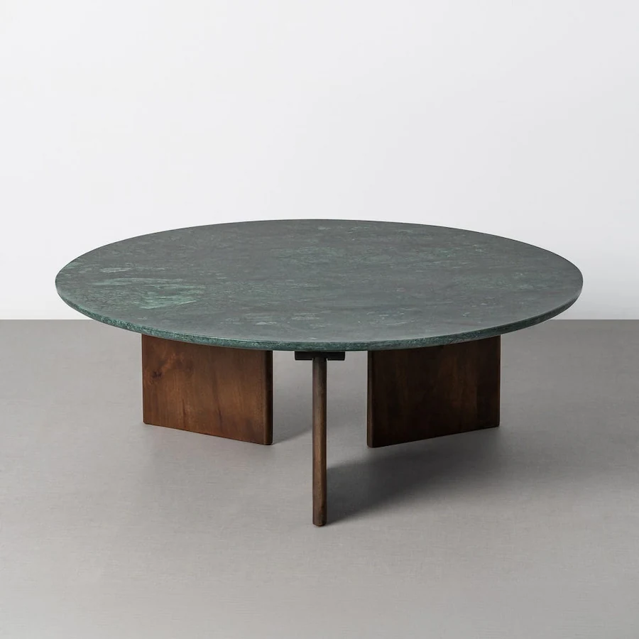 Table basse ronde en pierre et bois Ixia 80 ou 100 cm Vert