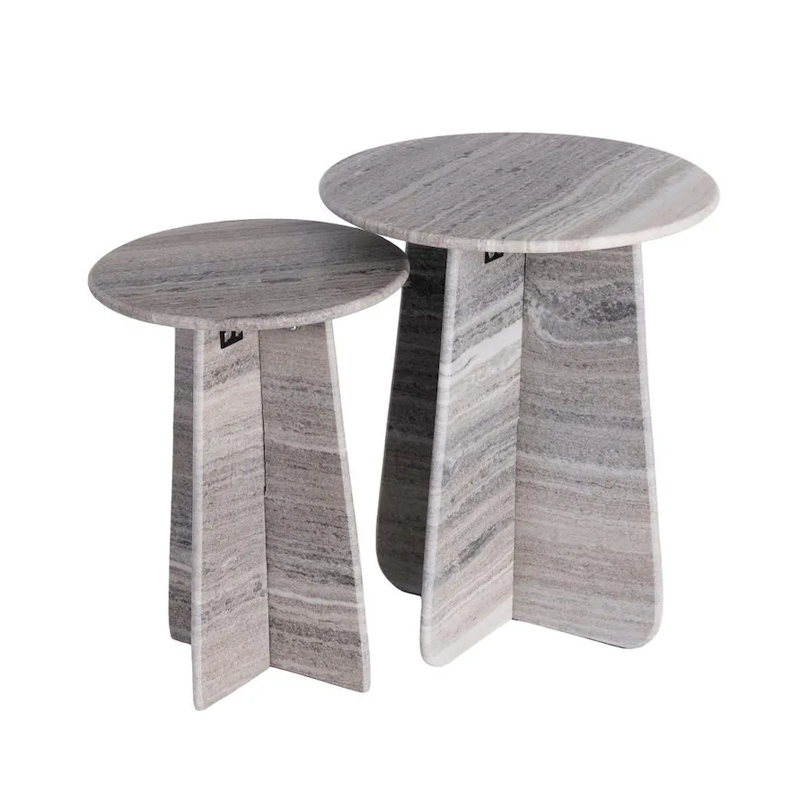 Set de 2 tables d'appoint rondes en pierre naturelle Ixia 45 cm Taupe