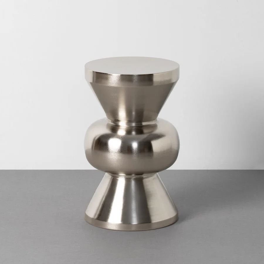 Table d'appoint sablier métal Ixia 30 cm, argent