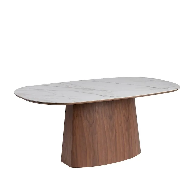 Table à Manger Marbre Blanc-brun Ixia 180cm, vue sur fond blanc