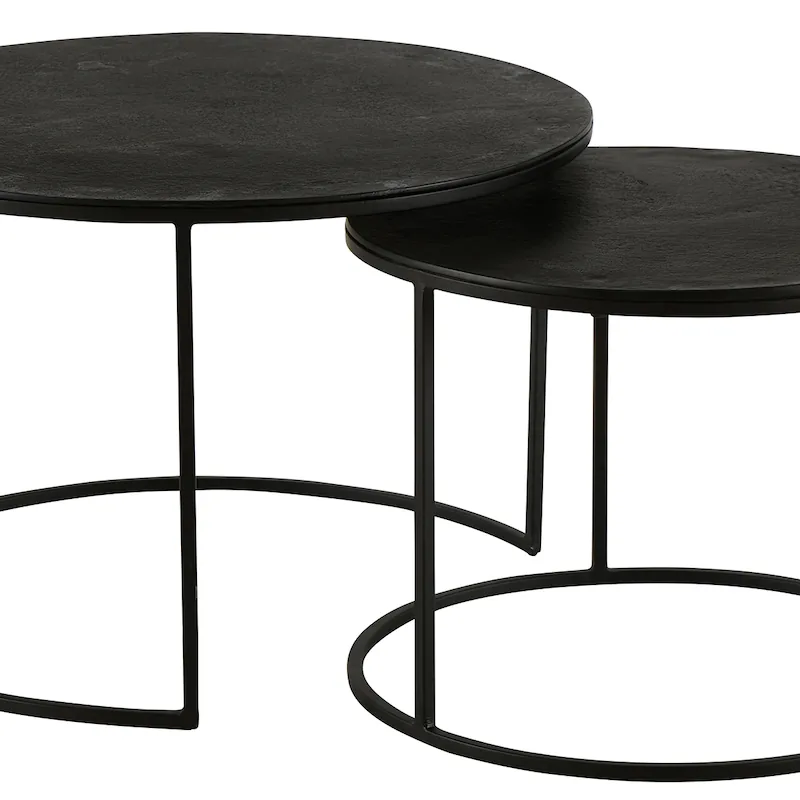 Tables gigognes Palma noires, la petite glissée sous la grande, piètement en fil de métal noir