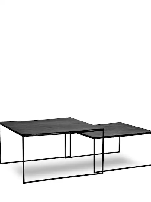Tables gigognes Escala en aluminium et fer noirs, lot de 2 – Athezza