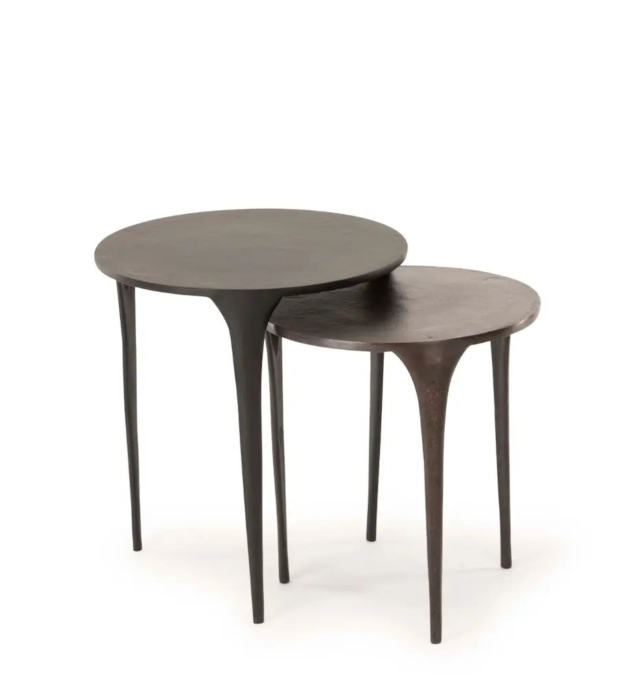 Tables gigognes Margao en aluminium, grande noire et petite bronze