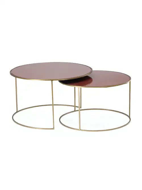 Tables gigognes Queluz en verre terracotta et fer doré – Athezza