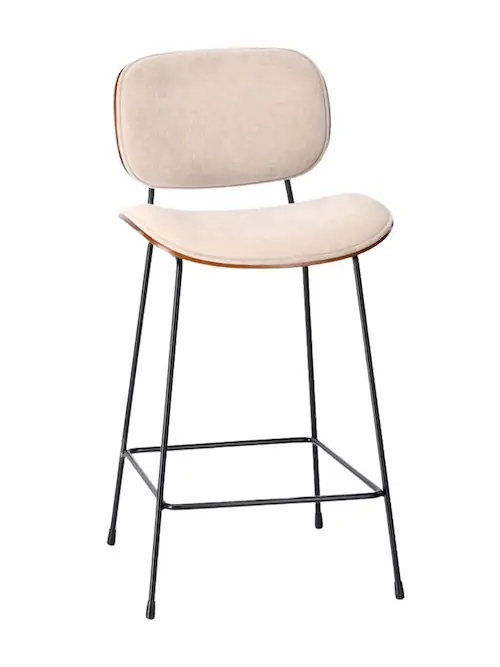 Tabouret de bar Erbrée en tissu, bois cintré et métal – Athezza