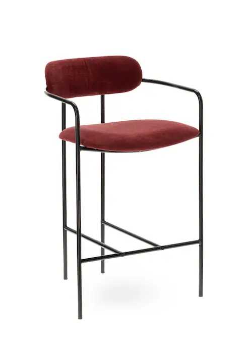 Tabouret de bar Retiers en tissu bordeaux et métal noir – Athezza