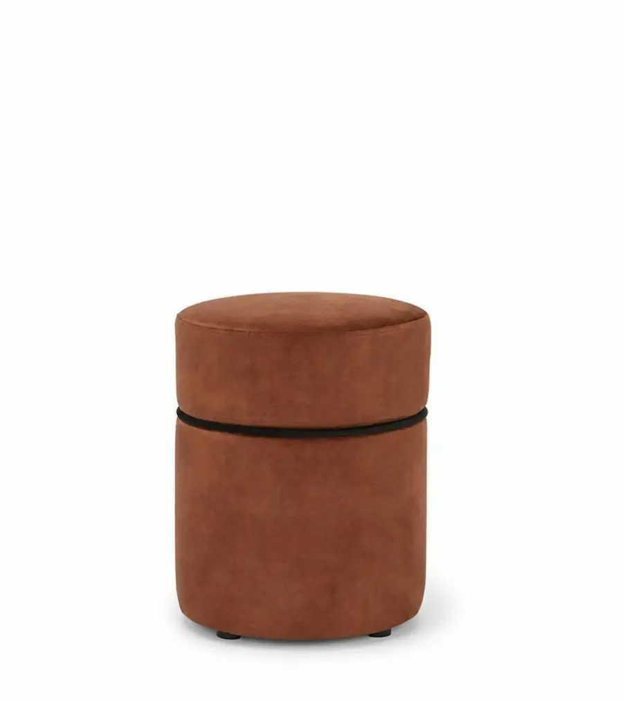 Tabouret coffre rond Victoria d'Athezza, cylindre rembourré habillé de tissu