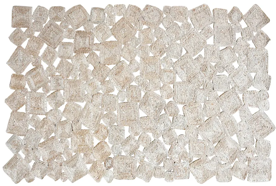 Tapis Ursa en cordon de coton recyclé naturel, carrés et ronds assemblés, vu de dessus
