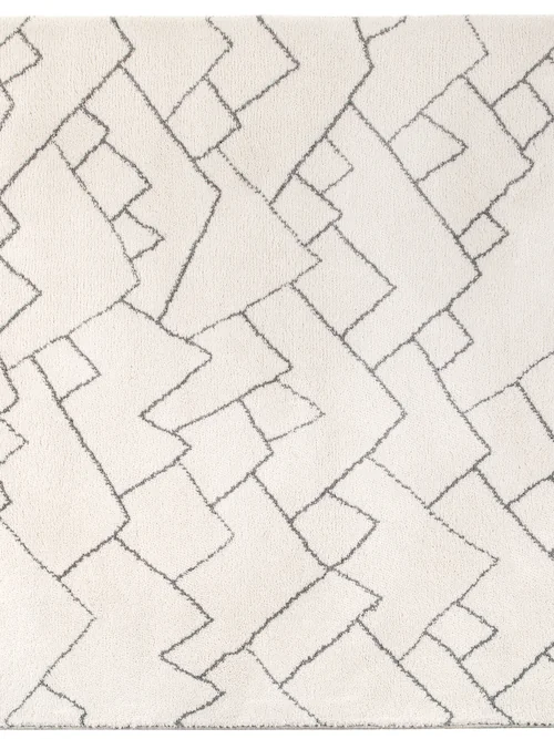 Tapis blanc cassé Vivaraise à lignes brisées grises vu à plat