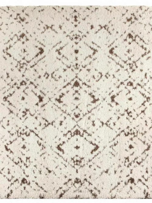 Tapis Albane blanc cassé à losanges berbères brun foncé, vu de dessus