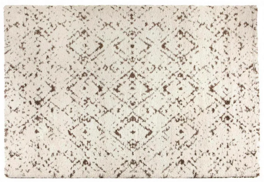 Tapis Albane blanc cassé à losanges berbères brun foncé, vu de dessus