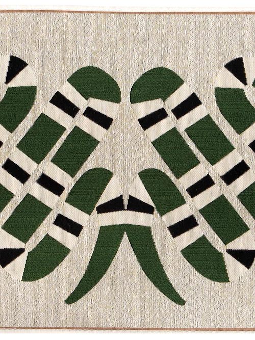Tapis d'extérieur Vivaraise écru à motif serpent vert foncé et noir, format couloir