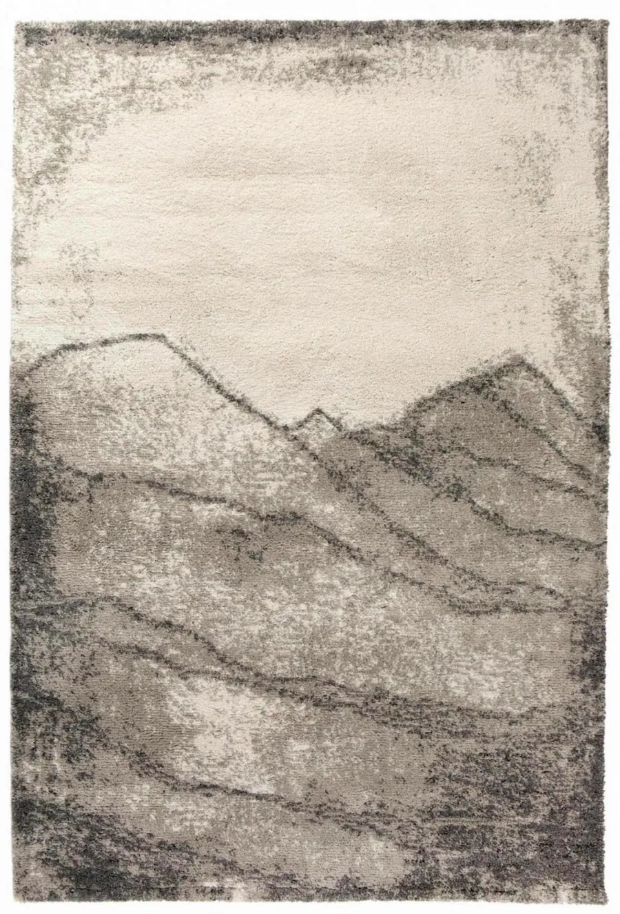 Tapis gris Vivaraise à motif de montagnes en dégradé vu à plat