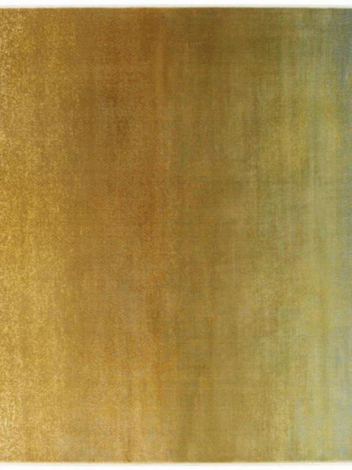 Tapis Lilo en dégradé jaune moutarde, vert et bleu gris, vu de dessus